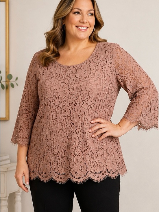 Rose & Olive Tops - Rose & Olive Lace Blouse Size 2X Dusty Rose Floral Lace 3/4 Sleeves Lined